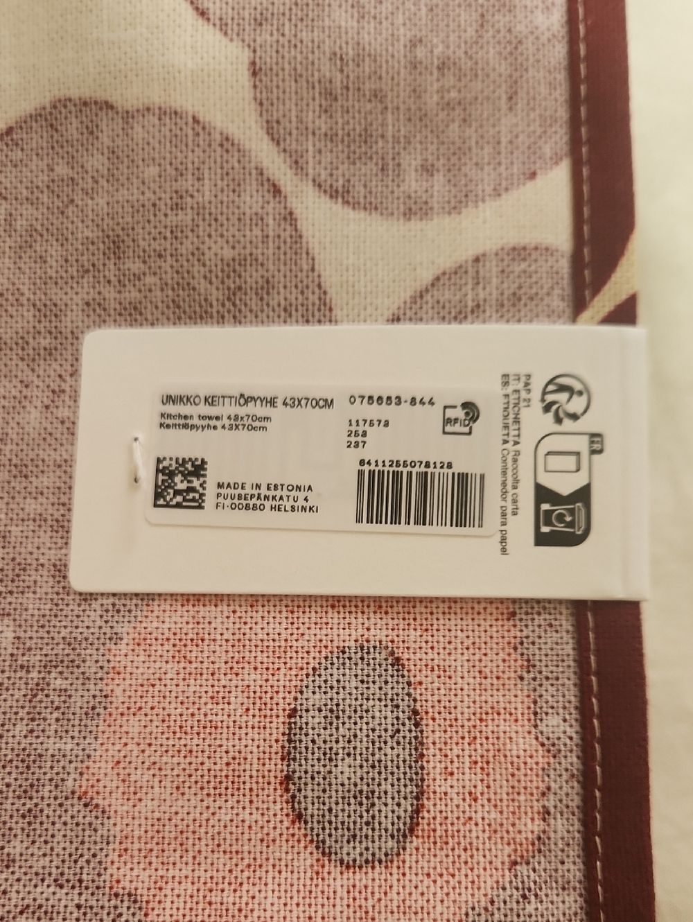 Marimekko Pieni Unikko Tea Towel burgundy/ Red / Cream - Picture 4 of 6